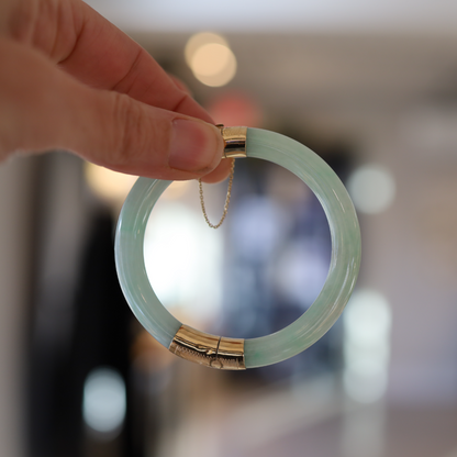 Vintage Jade Bracelet Hinged Bangle 14k Gold