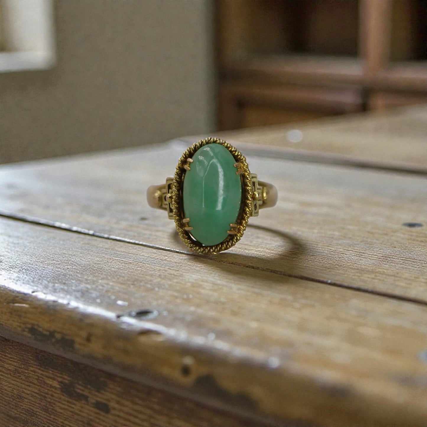 Mid Century Jade Ring in 14k Gold