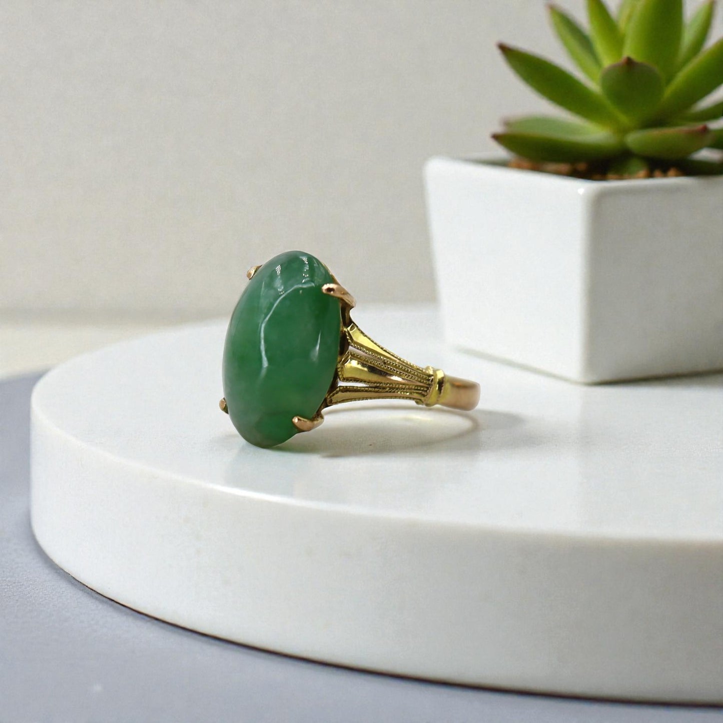 Art Deco Jade Ring in 14k Gold