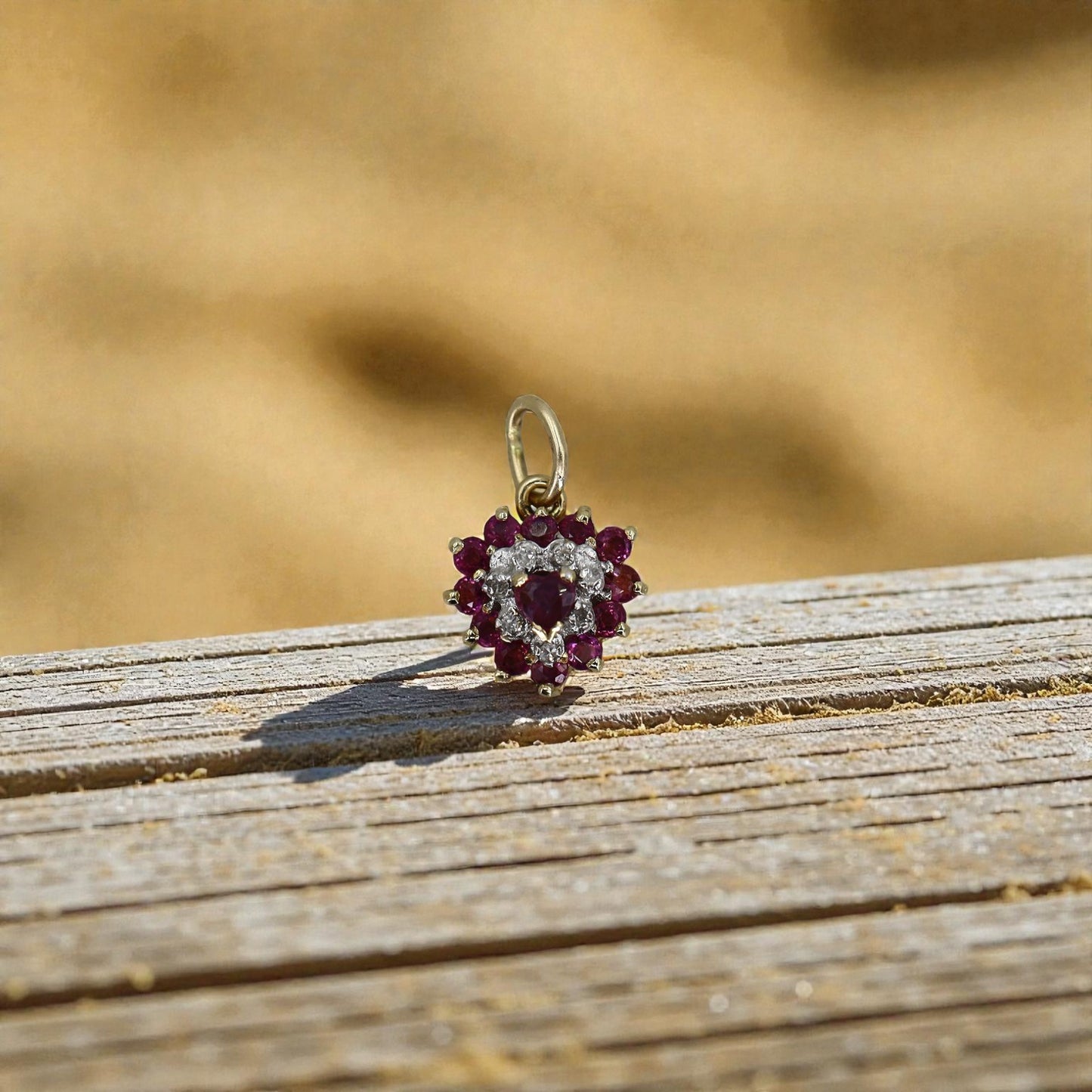Vintage Ruby & Diamond Heart Pendant in 10k Yellow & White Gold
