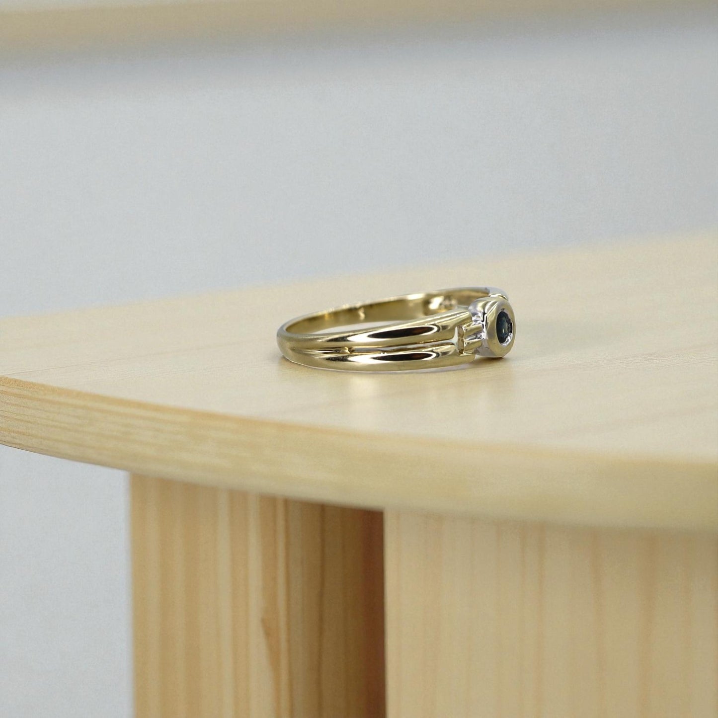 Mid-Century Sapphire Ring – 8k Yellow & White Gold, Marked 333, Size 9