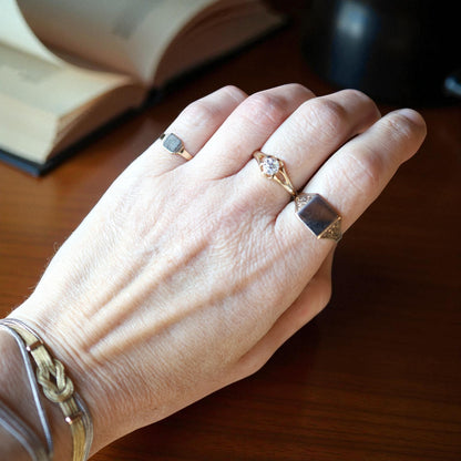 Art Deco 10k Gold Pinky Signet Ring – Step Shoulders, Square Face, Size 4, Ready for Engraving