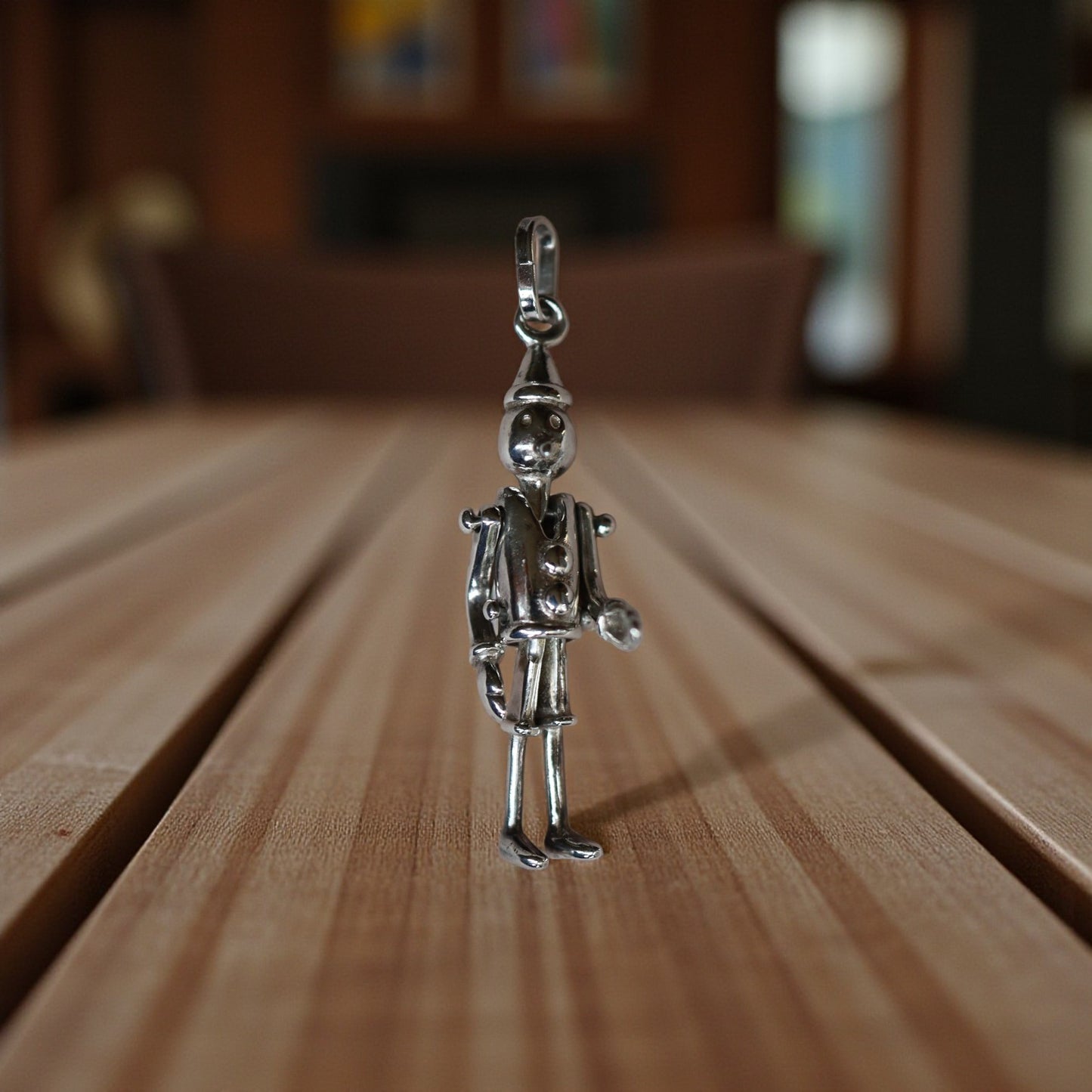 Estate Sterling Silver Articulated Tin Man Pendant – Movable Limbs, 2” Long