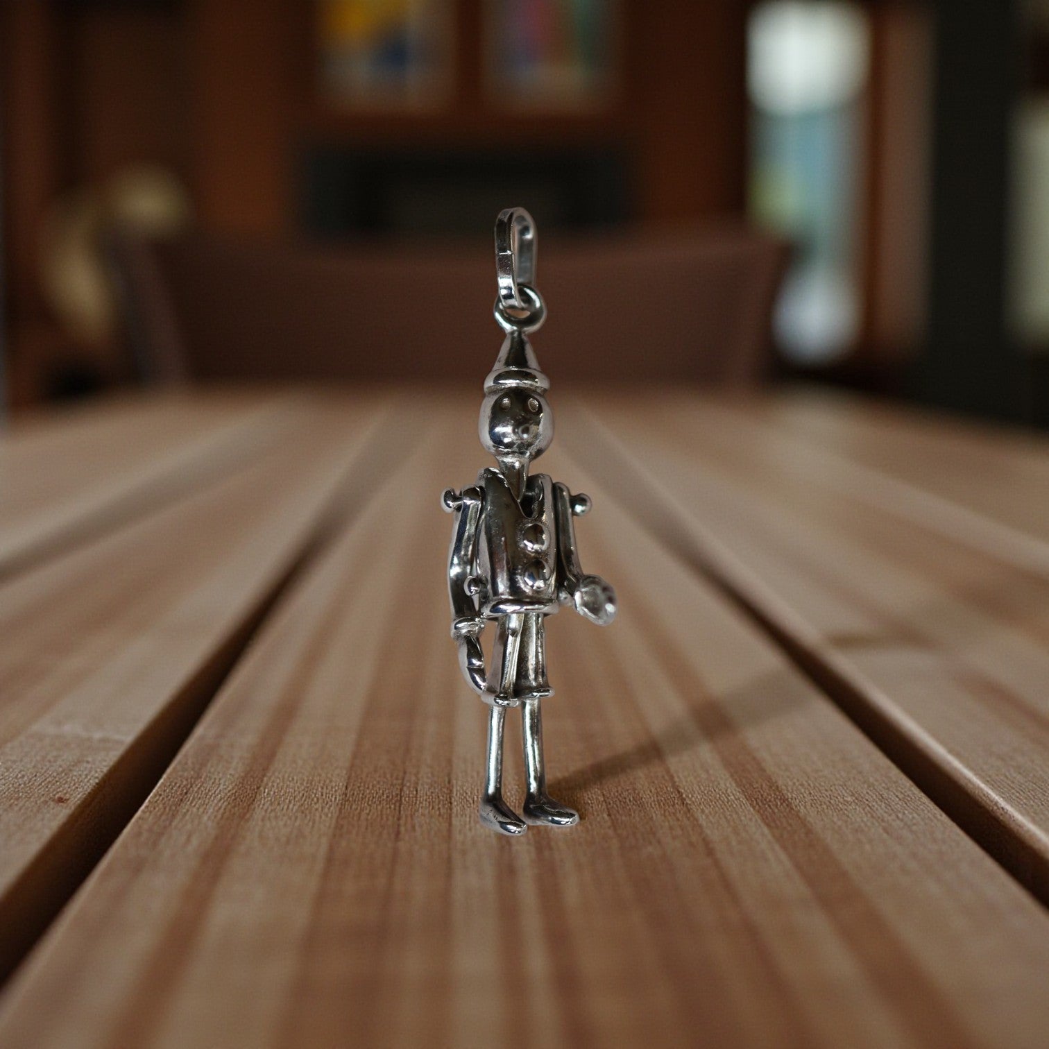 Estate Sterling Silver Articulated Tin Man Pendant – Movable Limbs, 2” Long - Petra Star