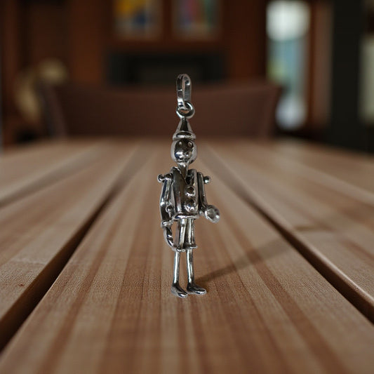 Estate Sterling Silver Articulated Tin Man Pendant – Movable Limbs, 2” Long