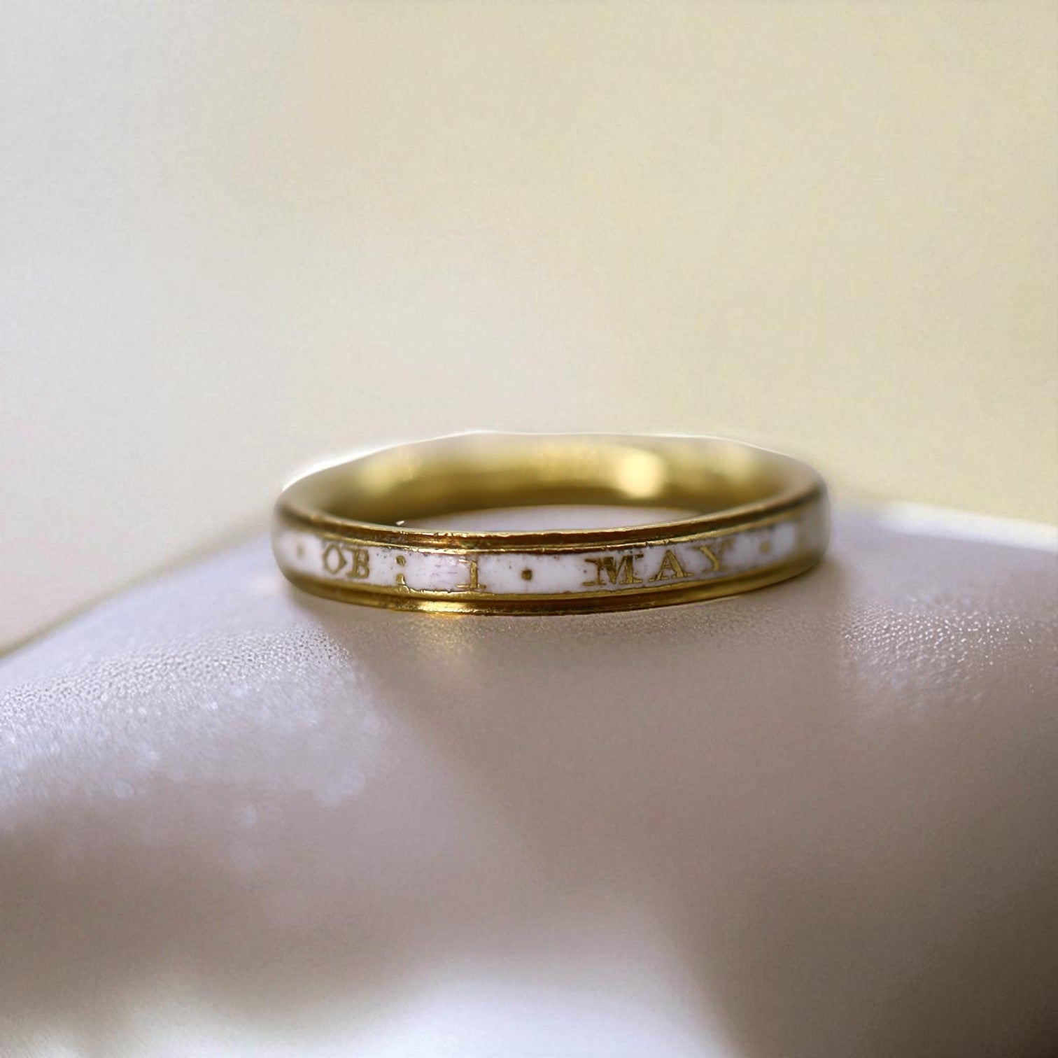 White-Enamel Georgian Memento Mori Mourning Ring - Petra Star