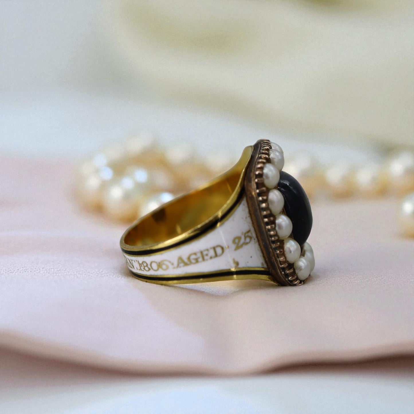 White Enamel Georgian Memento Mori Ring with Sugarloaf Garnet - Petra Star