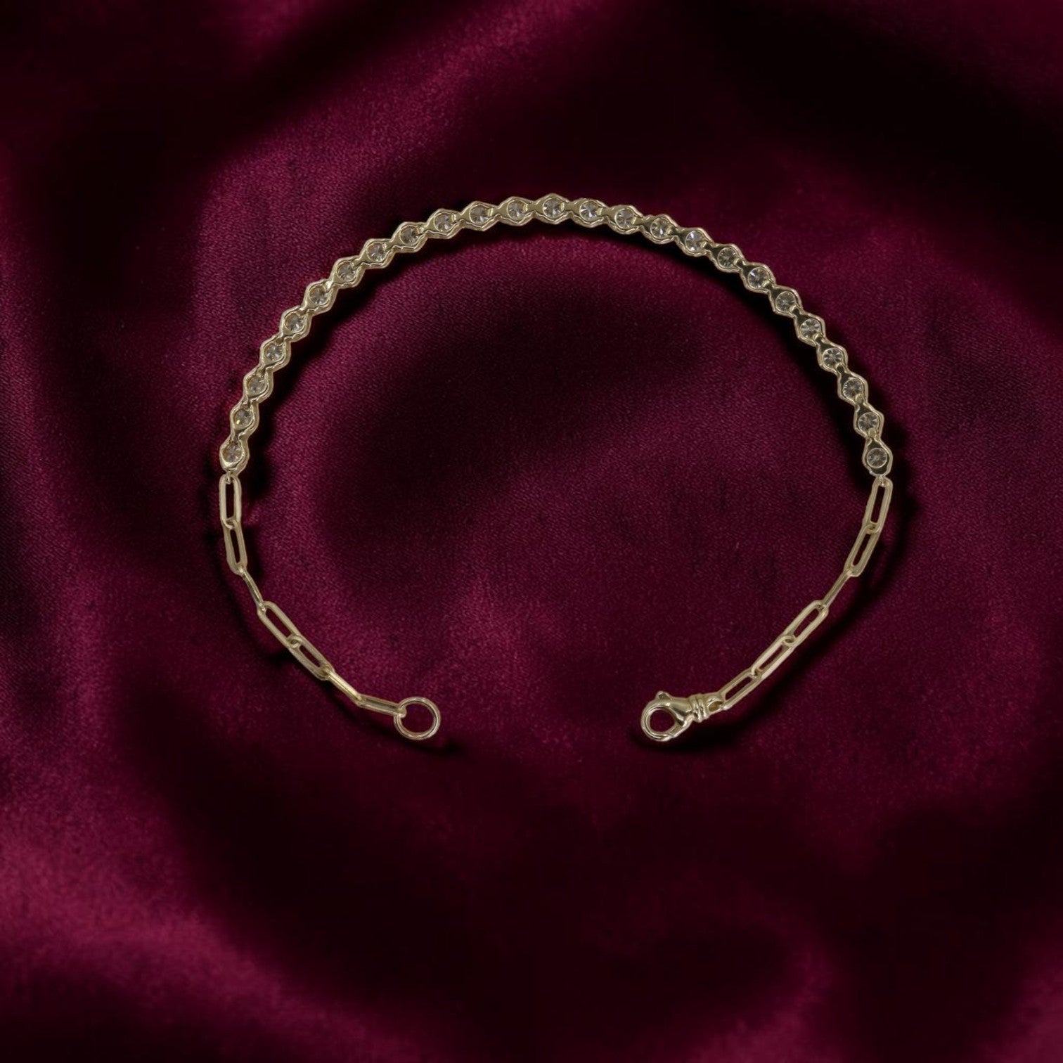 Natural Diamond Bracelet 14k Yellow Gold | 2.04 ctw H/I VS | Partial Bezel Tennis Paperclip Chain