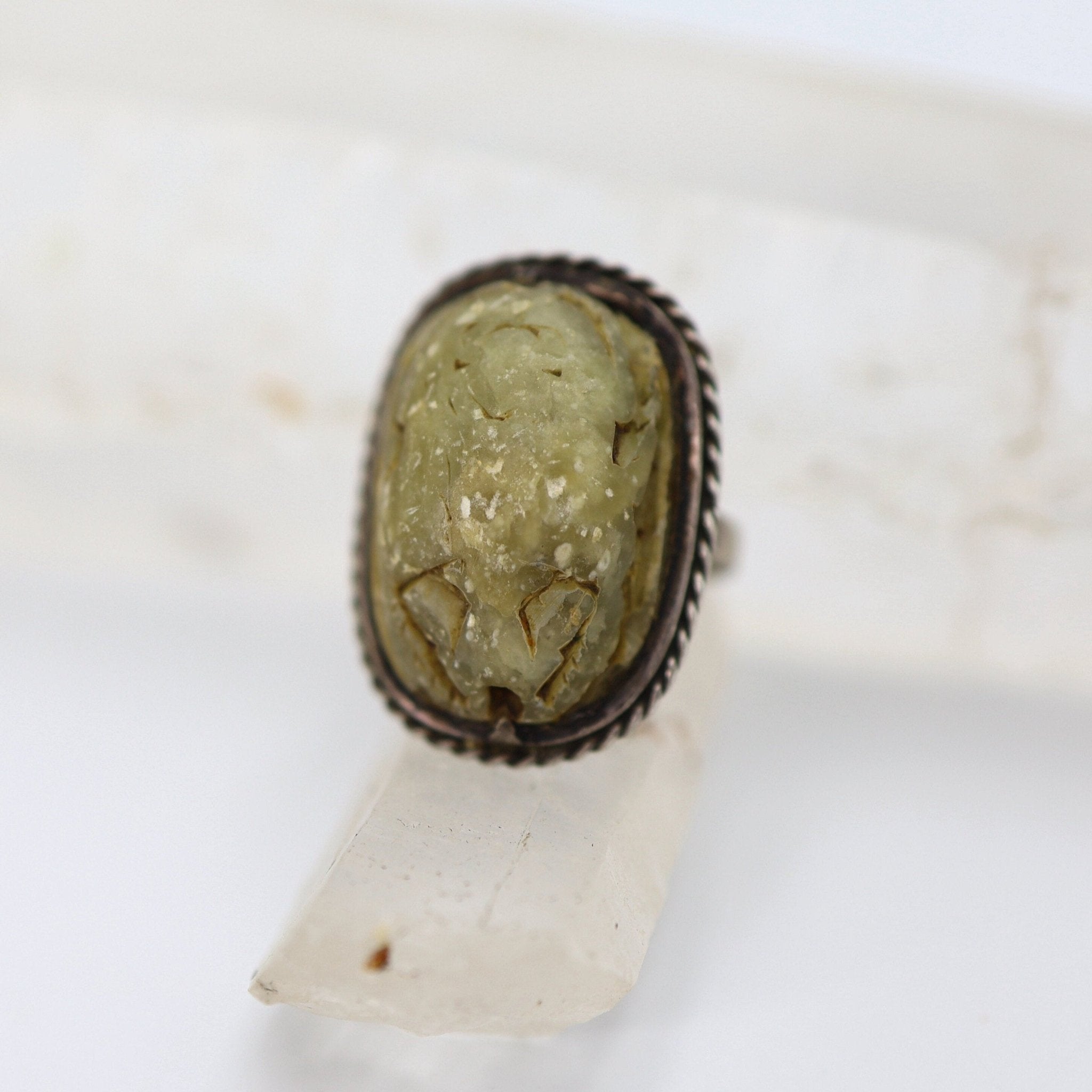 Ancient Egyptian Steatite Scarab & Silver Ring - Petra Star