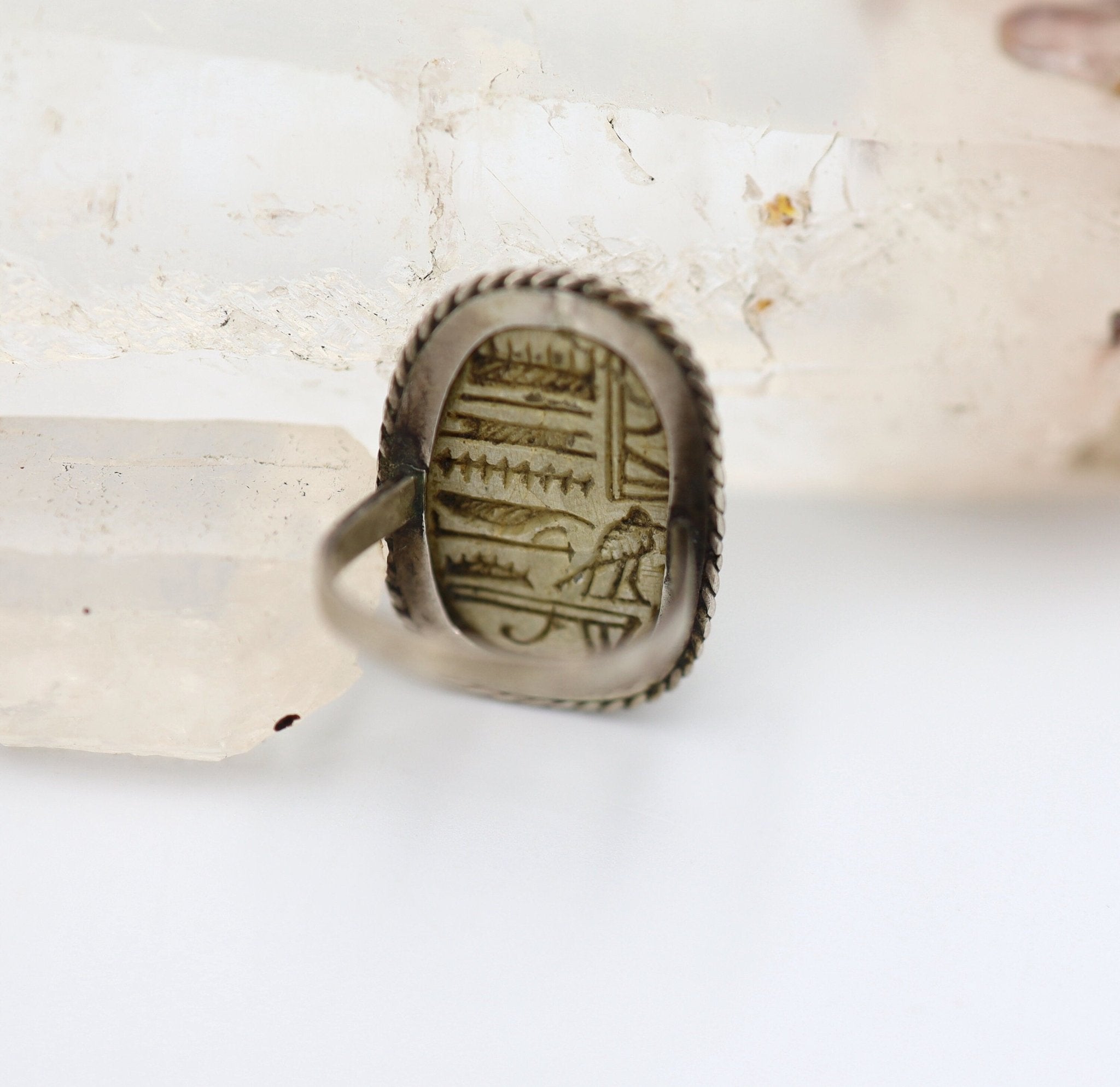 Ancient Egyptian Steatite Scarab & Silver Ring - Petra Star
