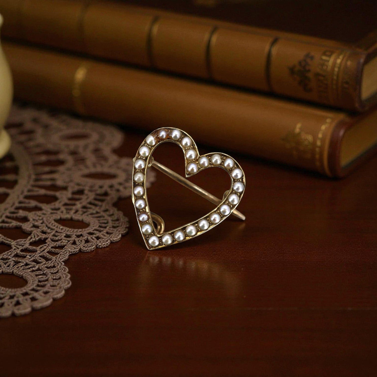 Antique 14K Gold Heart Pendant Necklace with Pearl, Circa 1910 - Petra StarNecklace