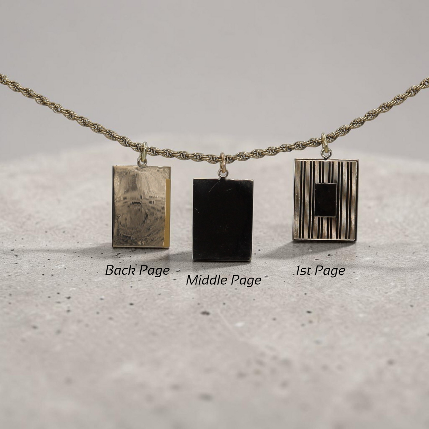 Antique 14K Gold Art Deco Book Pendant — Converted to Three Individual Medallion Pendants — Circa 1930s
