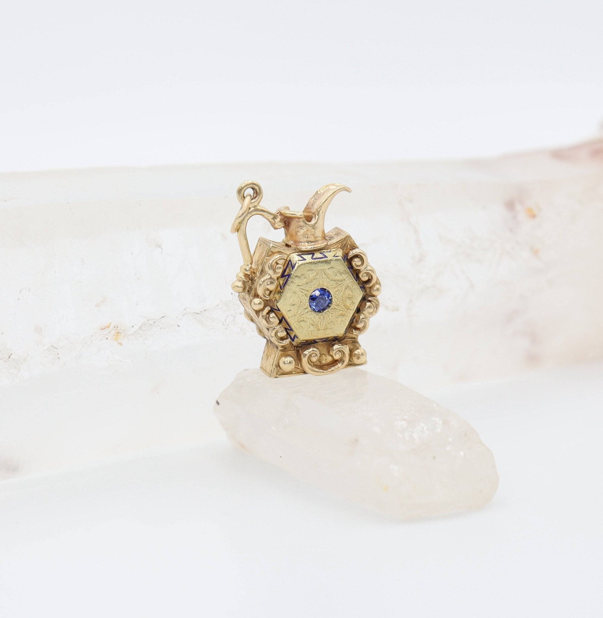 Antique 14k Gold Pitcher Charm Pendant - Petra Star