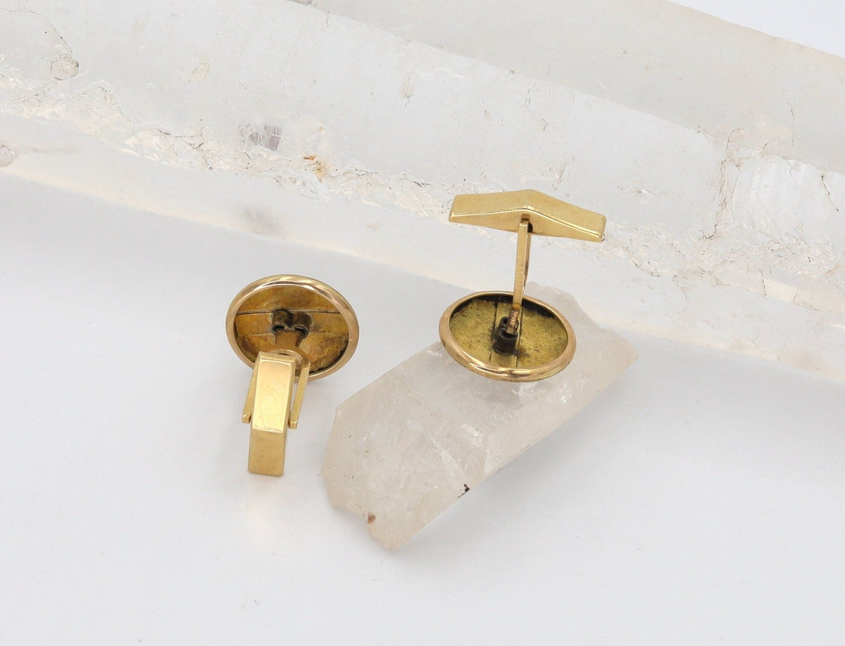 Antique 14k Yellow Gold & Black Enamel Cufflinks - Petra Star