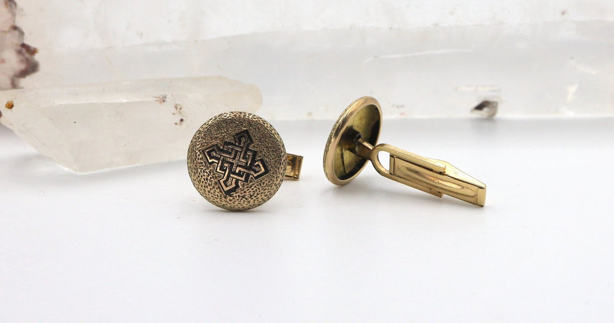 Antique 14k Yellow Gold & Black Enamel Cufflinks - Petra Star