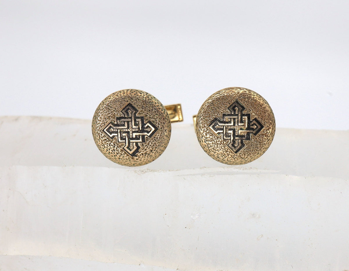 Antique 14k Yellow Gold & Black Enamel Cufflinks - Petra Star