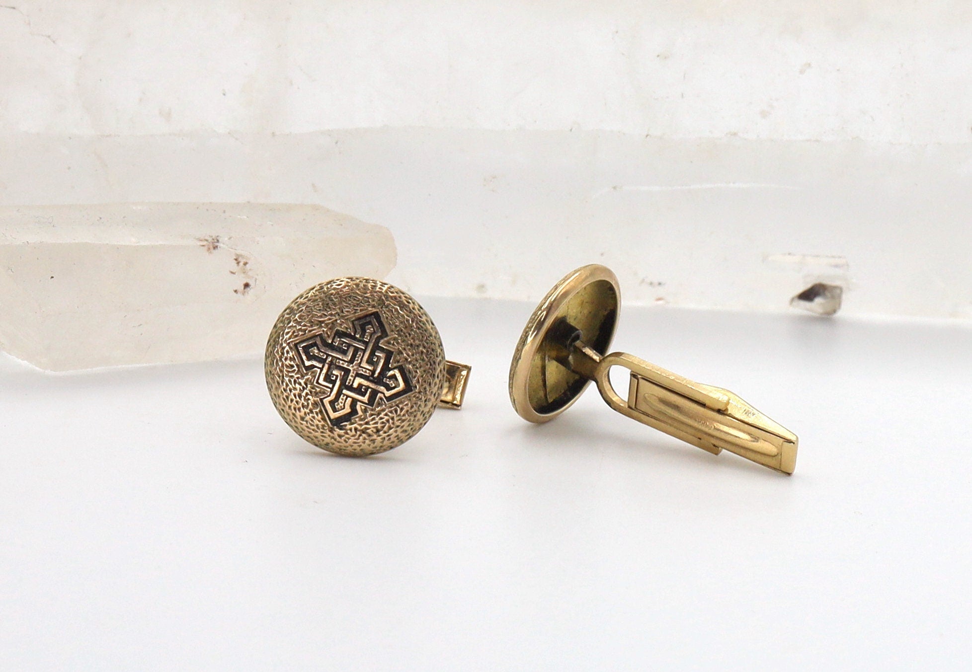 Antique 14k Yellow Gold & Black Enamel Cufflinks - Petra Star