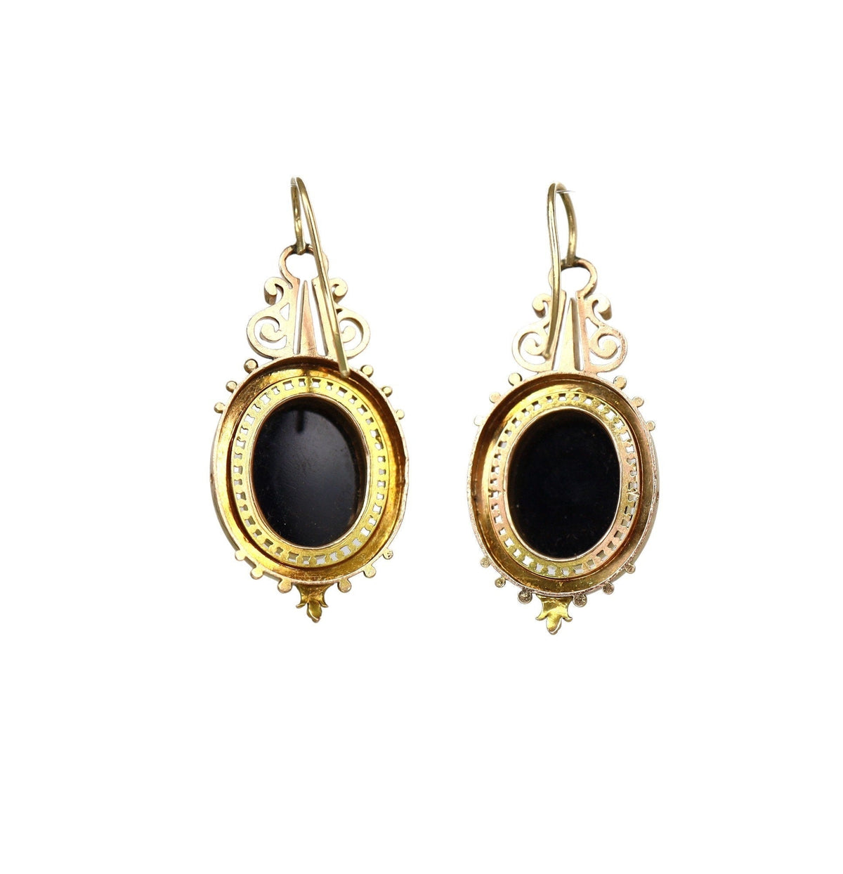 Antique 1880s Sardonyx Cameo Earrings – 14k Yellow & Rose Gold Hardstone - Petra Star
