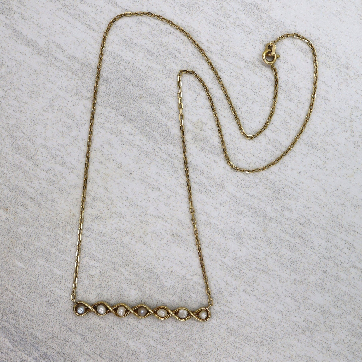 Antique Art Nouveau Pearl Bar Necklace 14k Gold - Petra Star
