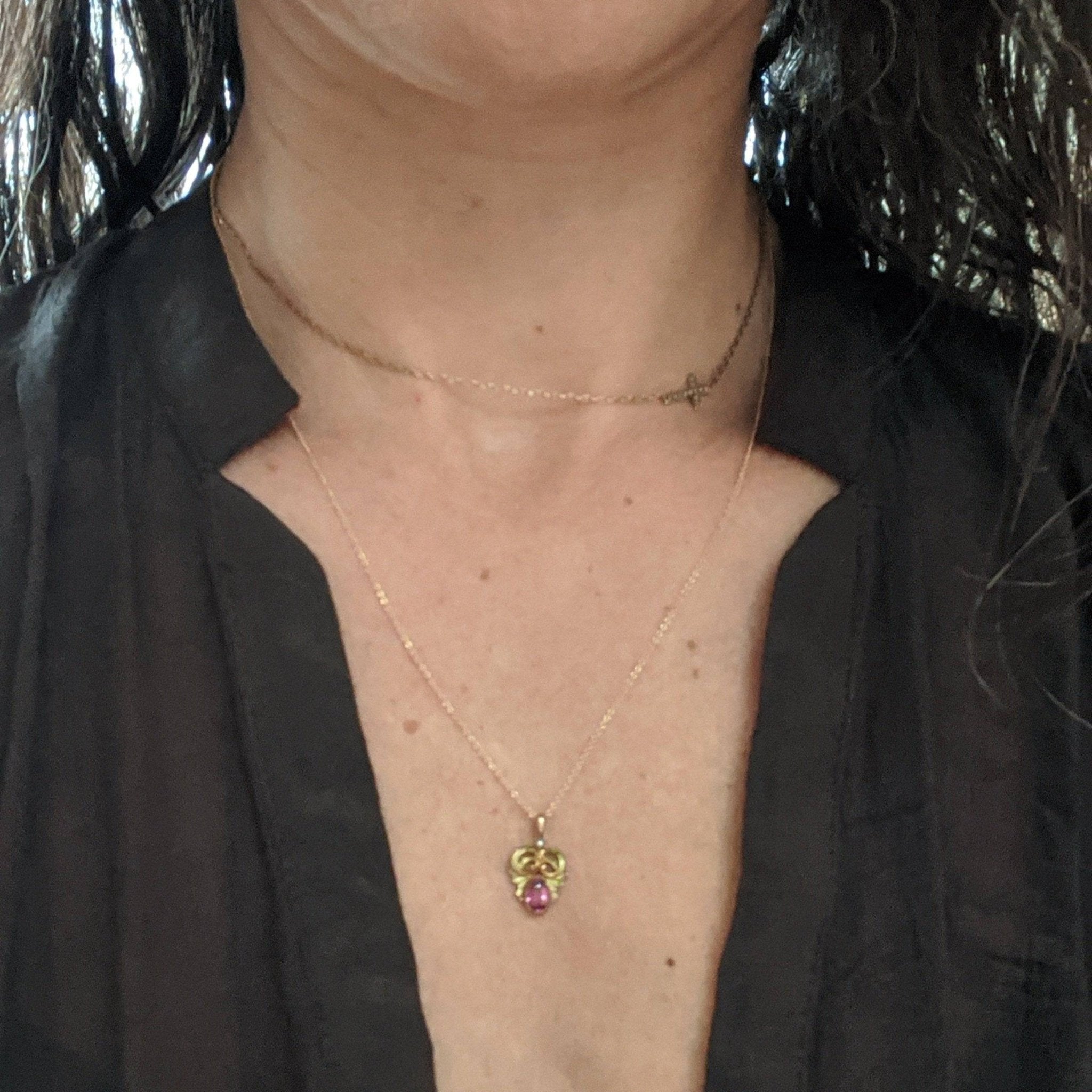 Antique Art Nouveau Pink Sapphire & Enamel Pendant - Petra Star