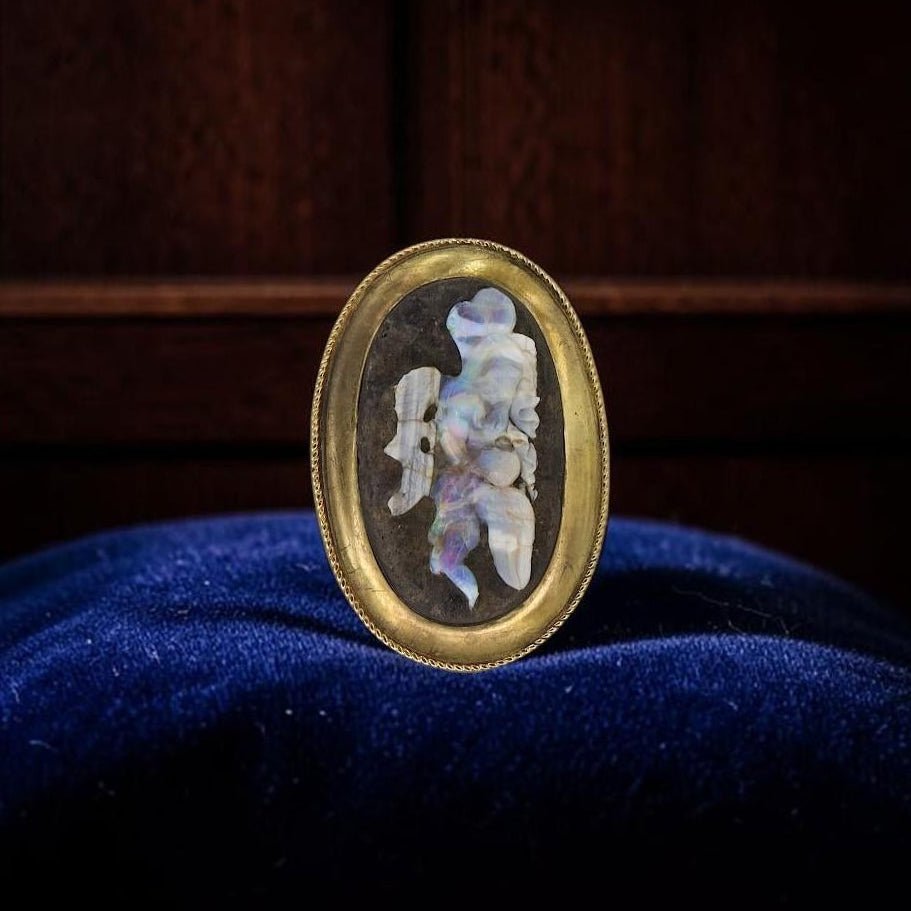 Antique Boulder Opal Cameo Ring | Carved Warrior Figure 14k Gold | 1800s Statement Ring - Petra Star