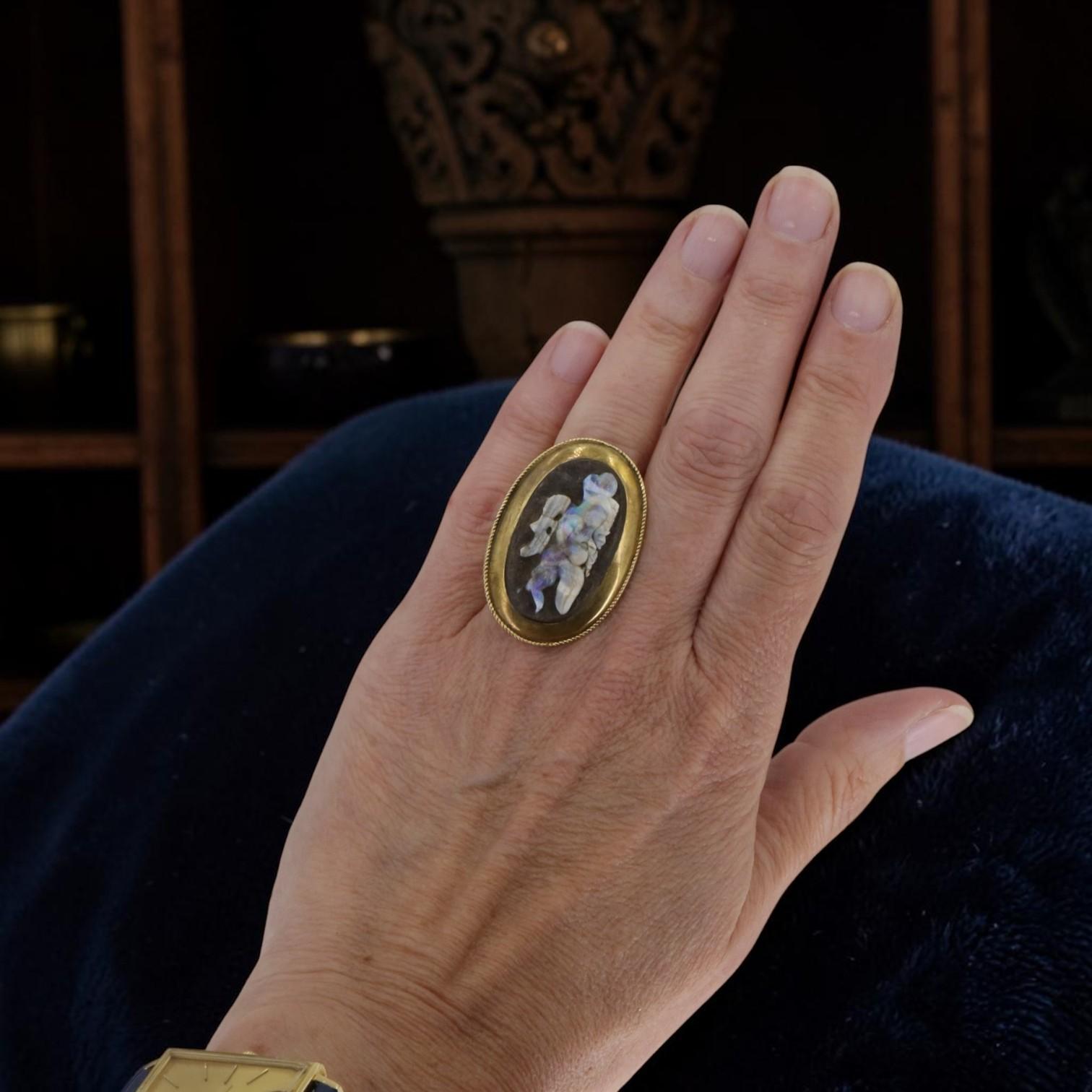 Antique Boulder Opal Cameo Ring | Carved Warrior Figure 14k Gold | 1800s Statement Ring - Petra Star