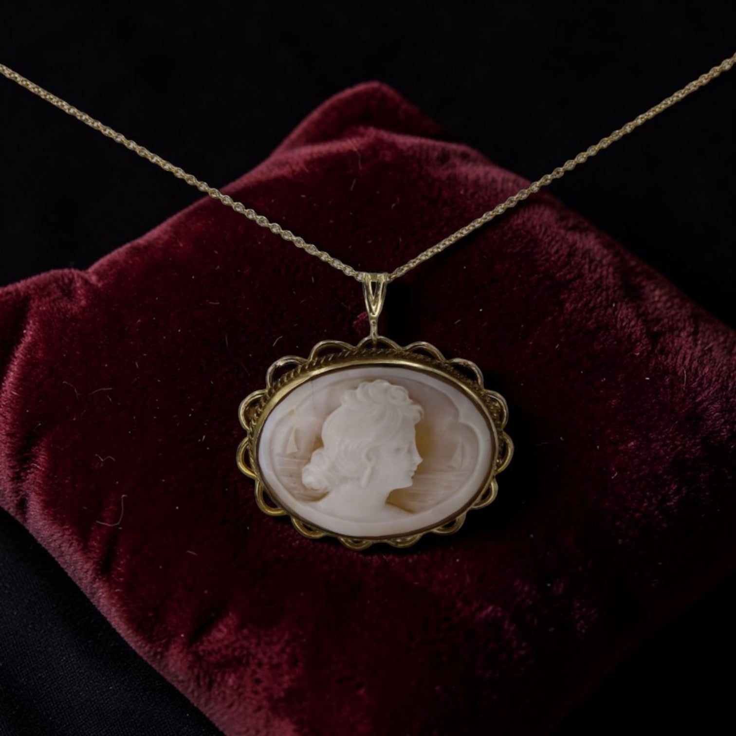 Victorian Gold Filled Shell Cameo Brooch Pendant with Nautical Scene - Petra Star