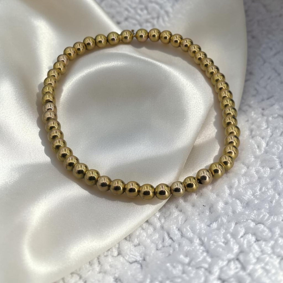 Antique 14k Gold Bead Necklace, 9.2mm Hollow Beads, Invisible Bead Clasp, 16.25", Antique Fine Jewelry