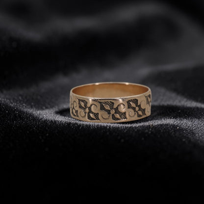 Late Victorian Pink Gold Cigar Band Ring | 10K Embossed Scroll | Antique Estate Band | Size 5 | Petra Star - Petra Star