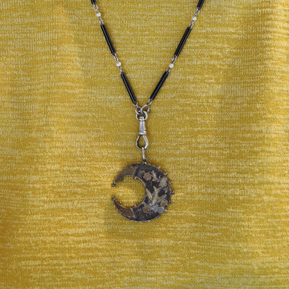 Large Victorian Niello Crescent Moon and Swallow Pendant - JL1765 - Petra Star