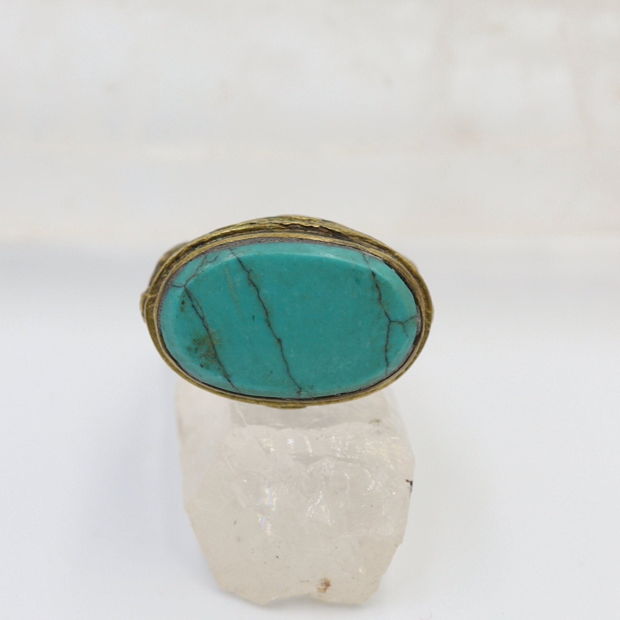 Antique Gilded-Gold Turquoise Saddle Ring - Petra Star
