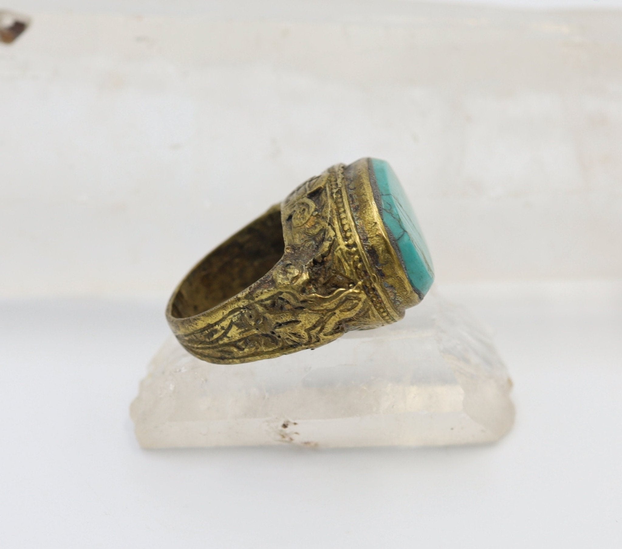 Antique Gilded-Gold Turquoise Saddle Ring - Petra Star