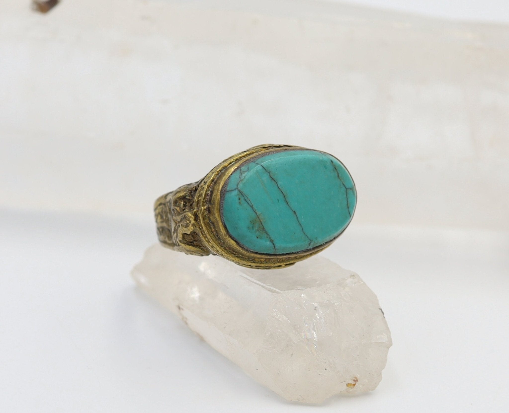 Antique Gilded-Gold Turquoise Saddle Ring - Petra Star