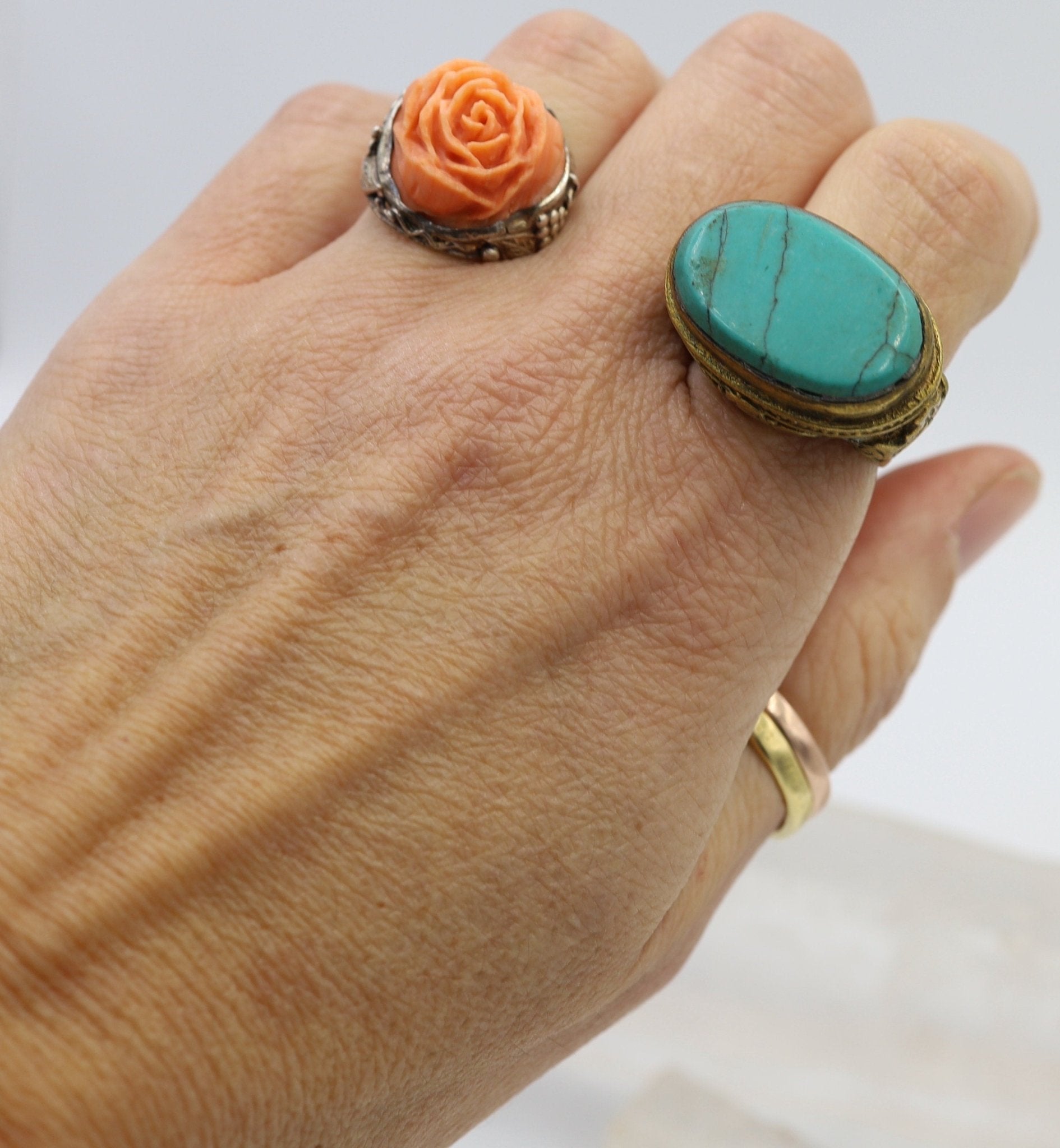 Antique Gilded-Gold Turquoise Saddle Ring - Petra Star