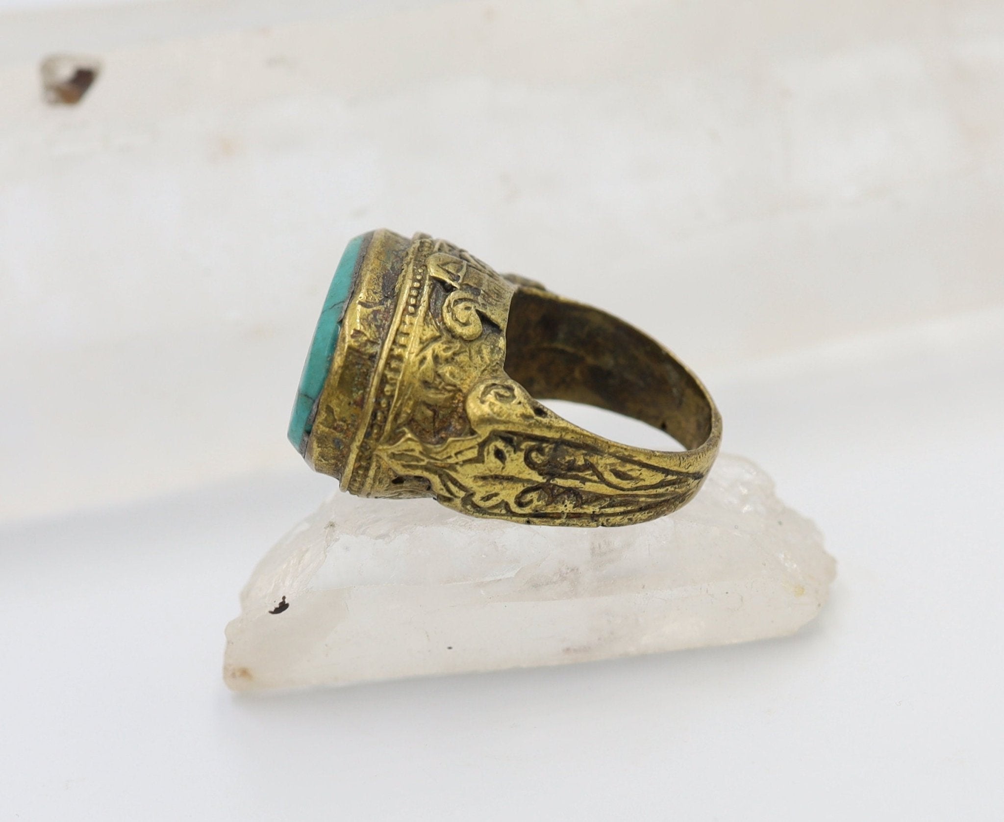 Antique Gilded-Gold Turquoise Saddle Ring - Petra Star
