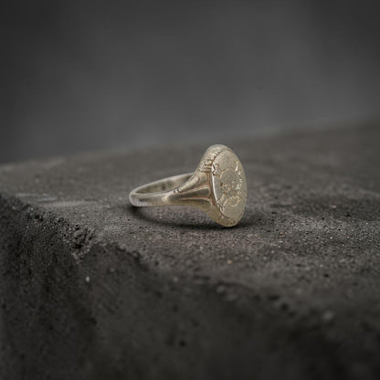 Antique Memento Mori Skull & Crossbones Signet Ring | Hand Engraved Sterling Silver | Victorian–Edwardian Era | Petra Star - Petra Star
