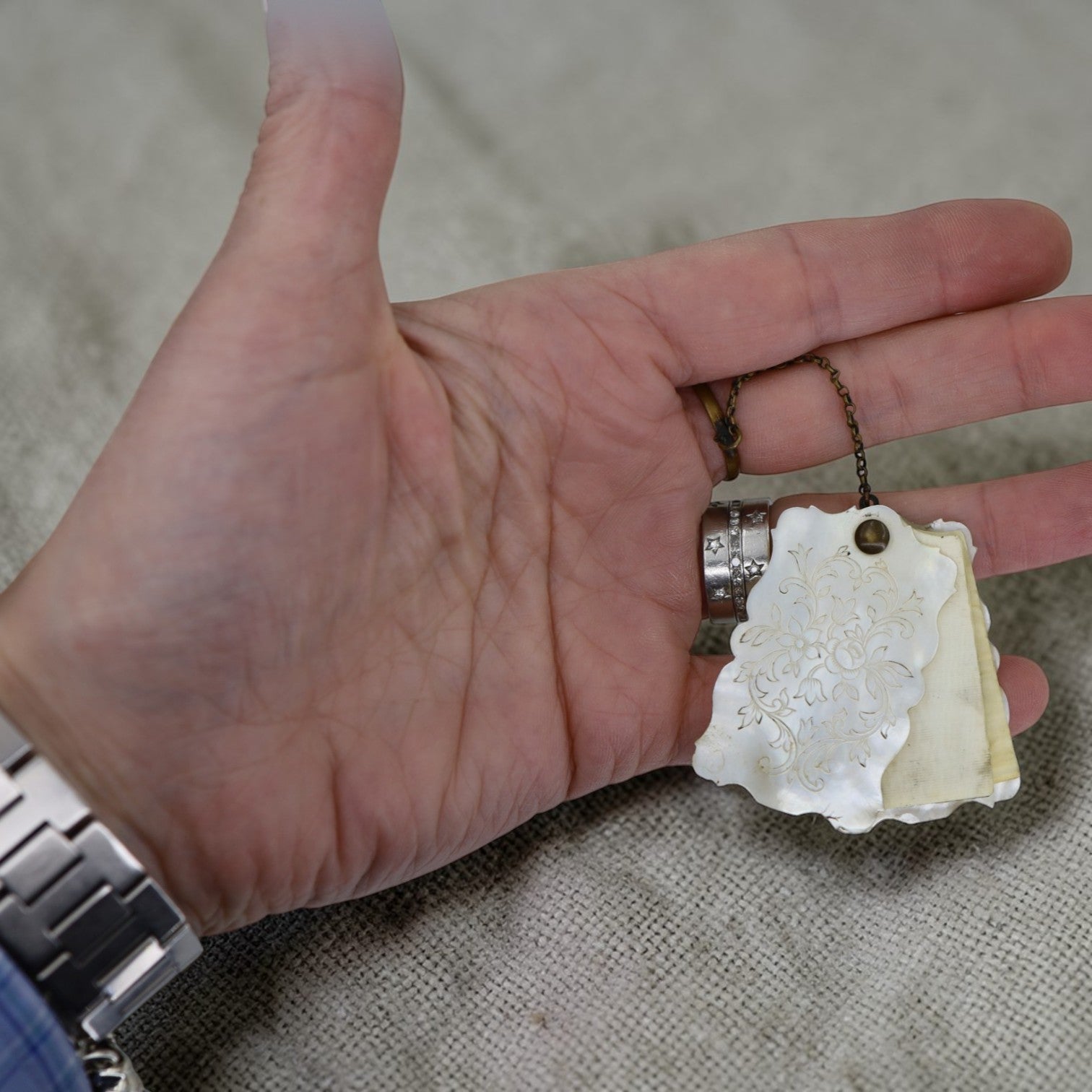 Victorian Mother of Pearl Notepad with Brass Chain - Petra Star