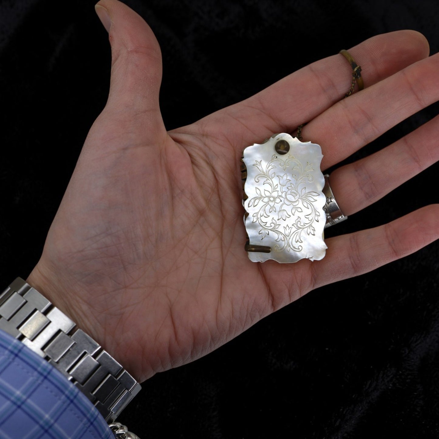 Victorian Mother of Pearl Notepad with Brass Chain - Petra Star