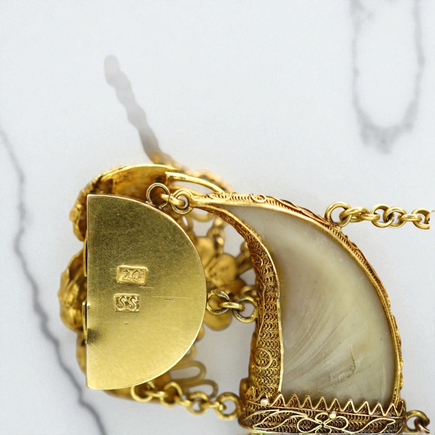 Antique Peacock Pendant in 20k Gold with Cannetille Detail (c. Victorian British Raj) - Petra Star