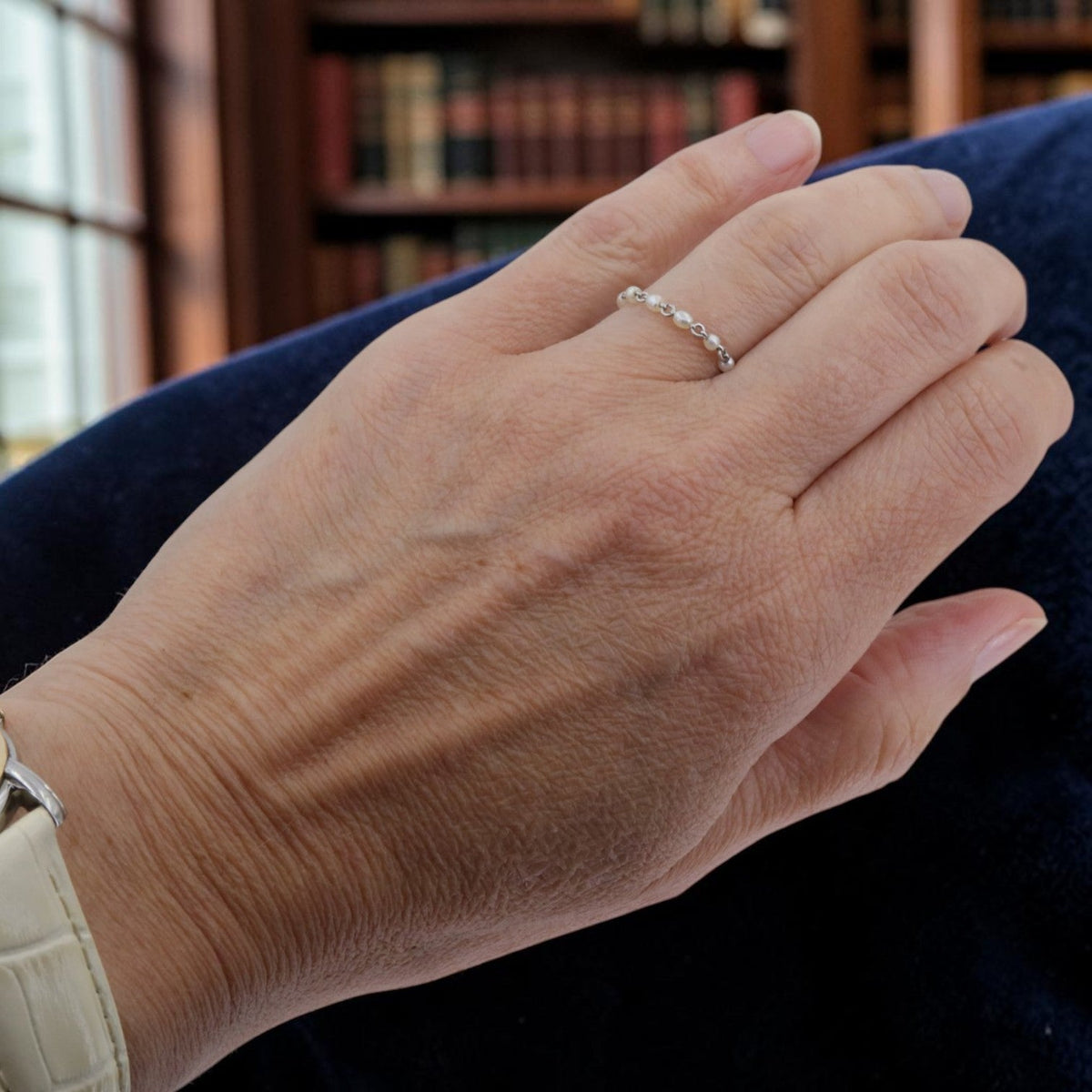 Antique Pearl Chain-Link Ring — Handmade in Platinum, Reimagined from an Antique Chain - Petra StarBand