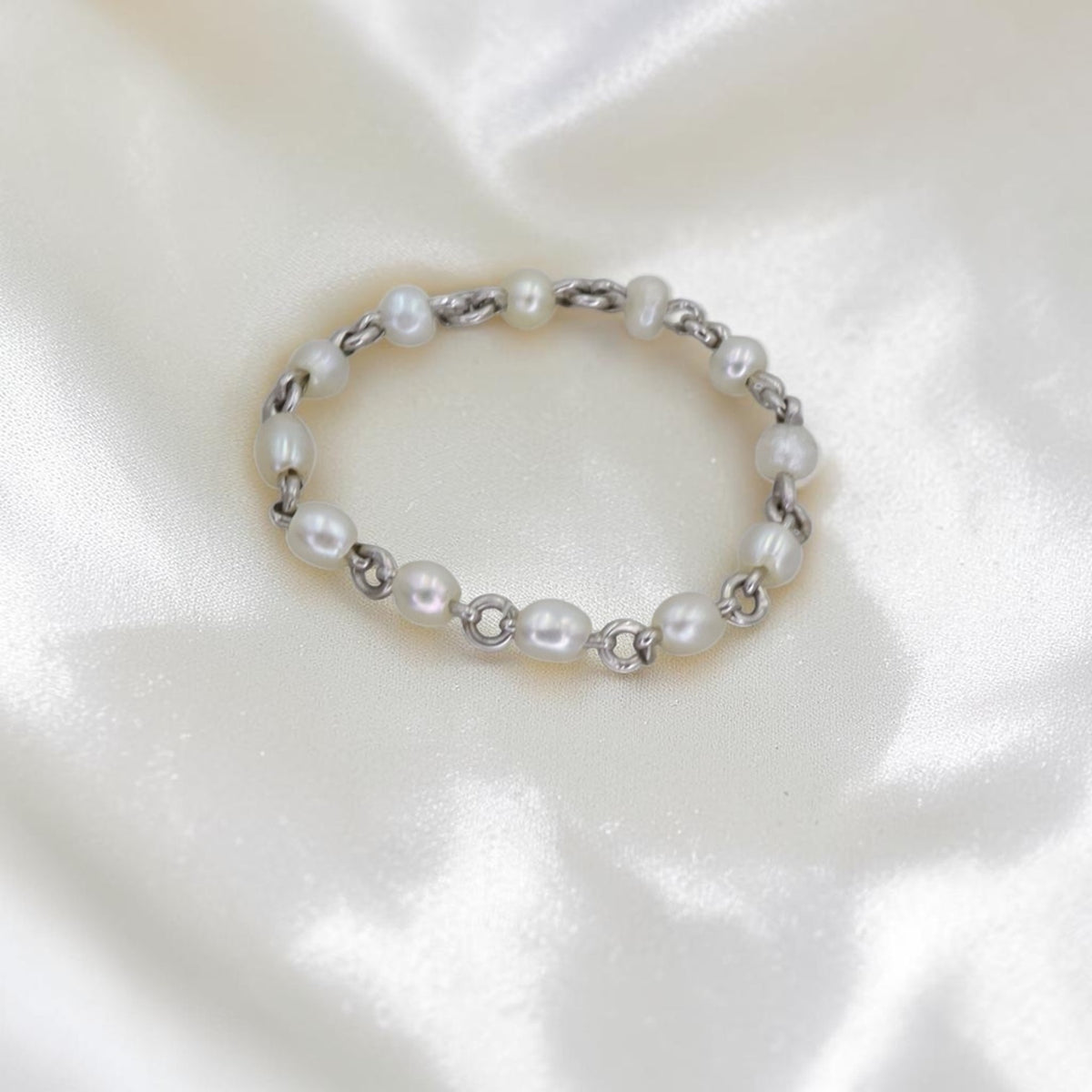 Antique Pearl Chain-Link Ring — Handmade in Platinum, Reimagined from an Antique Chain