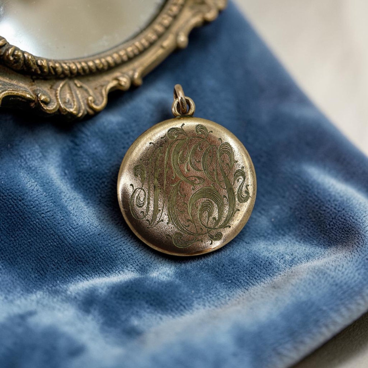 Art Nouveau Gold Filled Lion Locket With Paste Circa 1905 Monogrammed NES - Petra Star