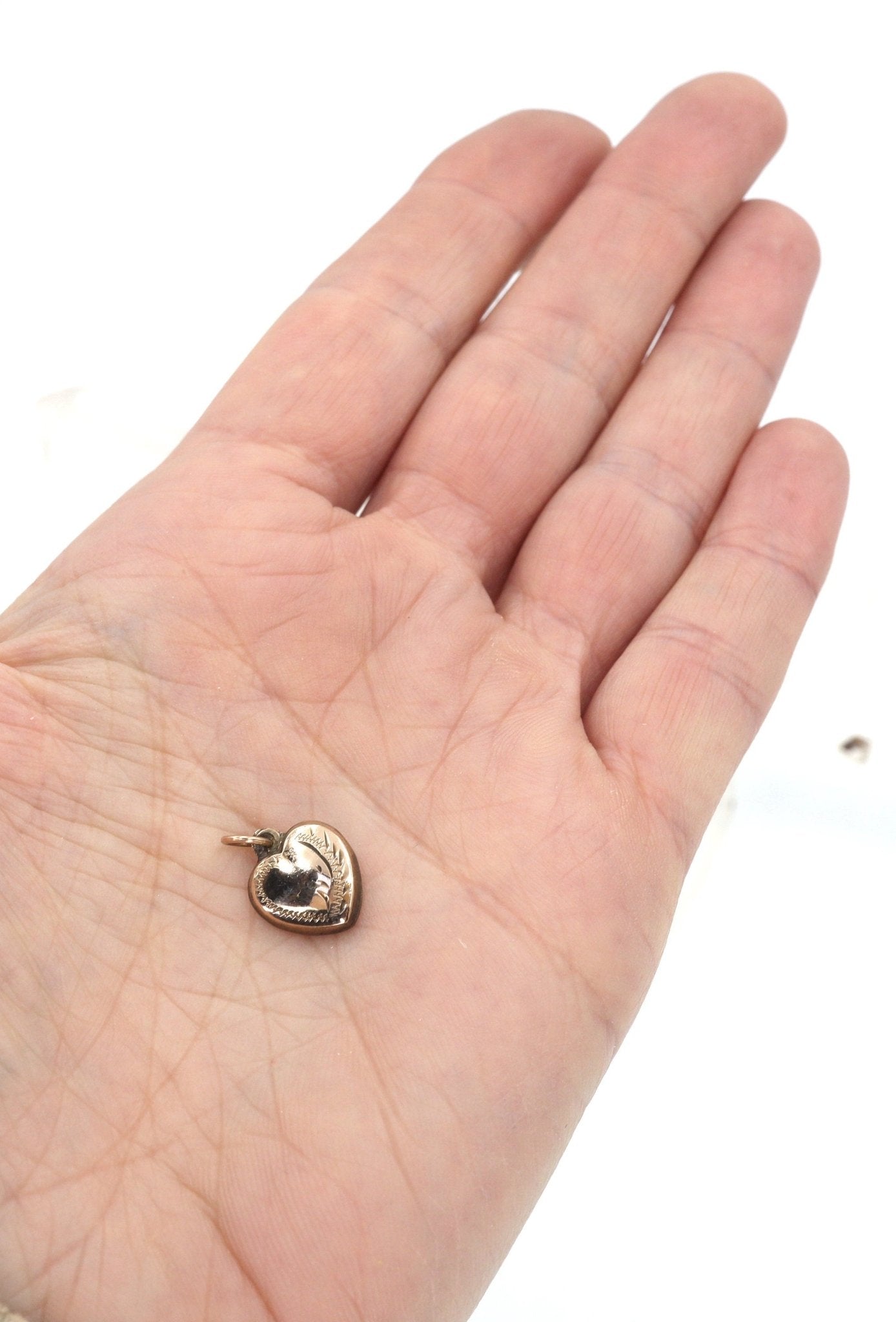 Antique Puffy Heart Charm (9k Pink Gold) - Petra Star