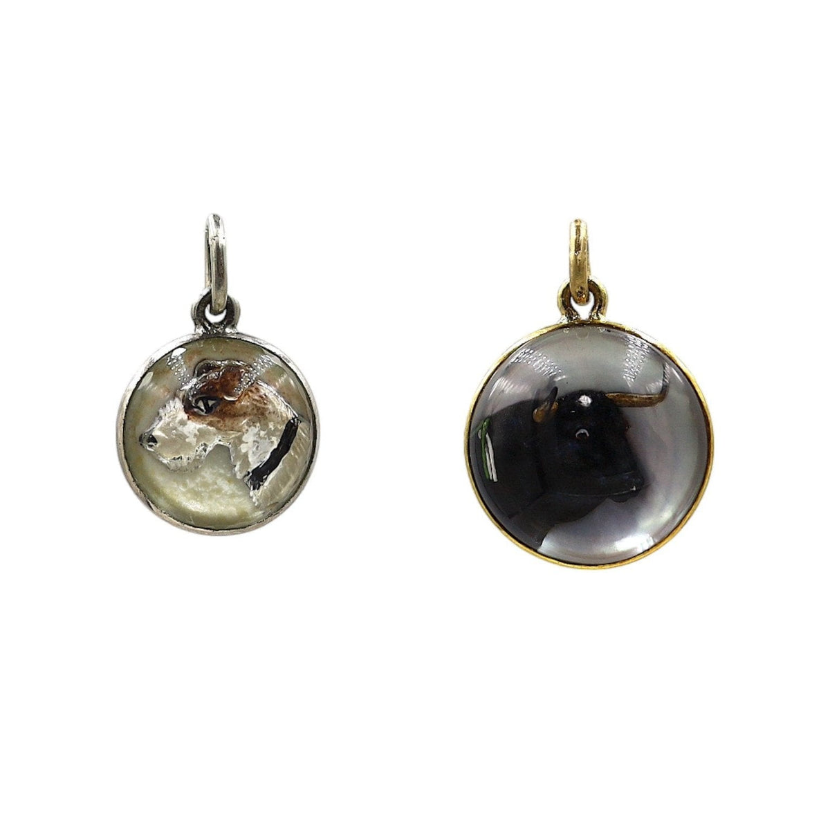 Antique Reverse-Painted Essex Crystal Ox Pendant in 18k Yellow Gold - Petra Star