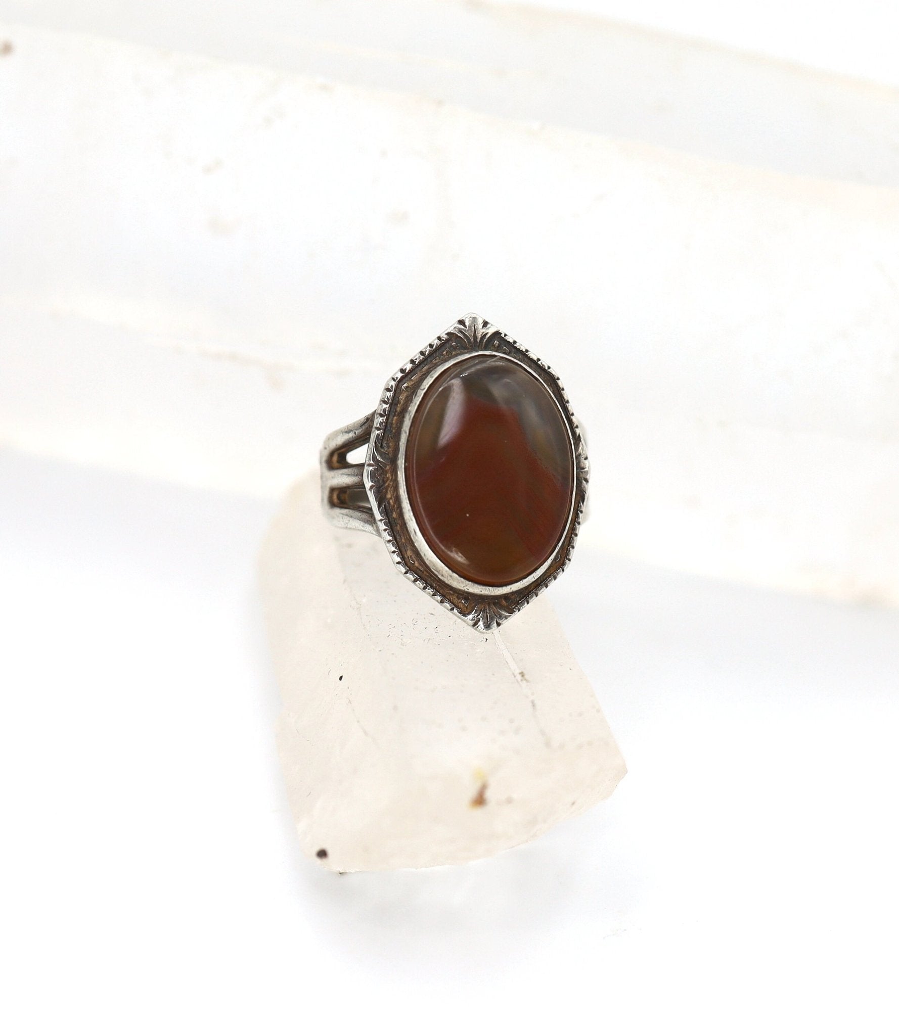 Antique Silver Agate Ring Clarke & Coombs Agate Ring - Petra Star