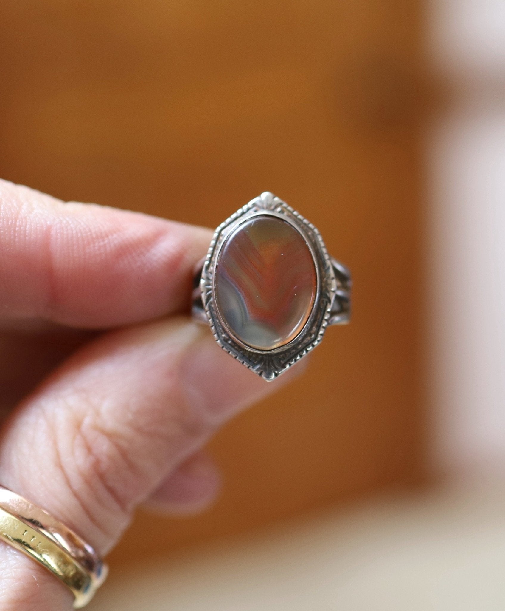 Antique Silver Agate Ring Clarke & Coombs Agate Ring - Petra Star