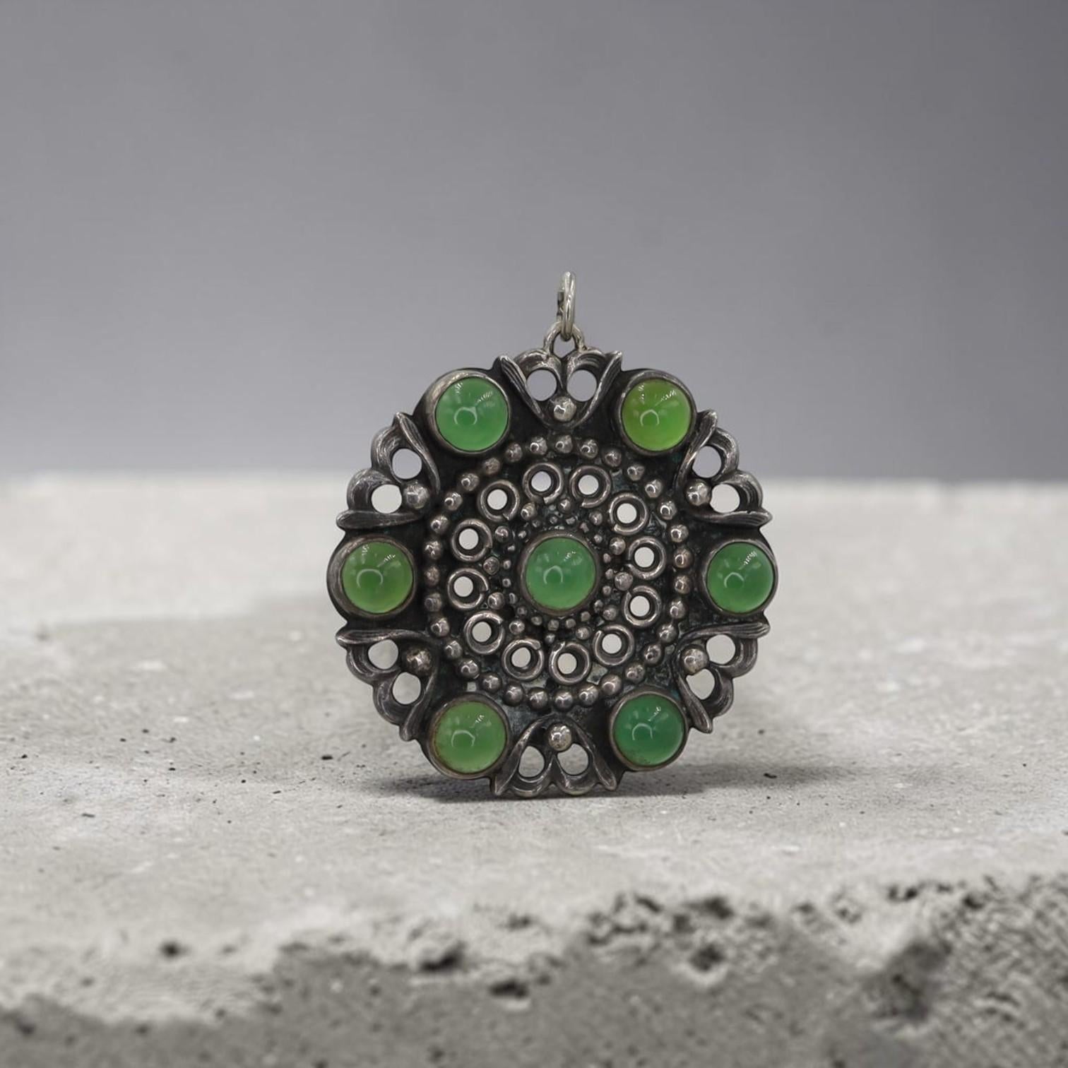 Antique Silver Chrysoprase Converted Pendant - Petra Star