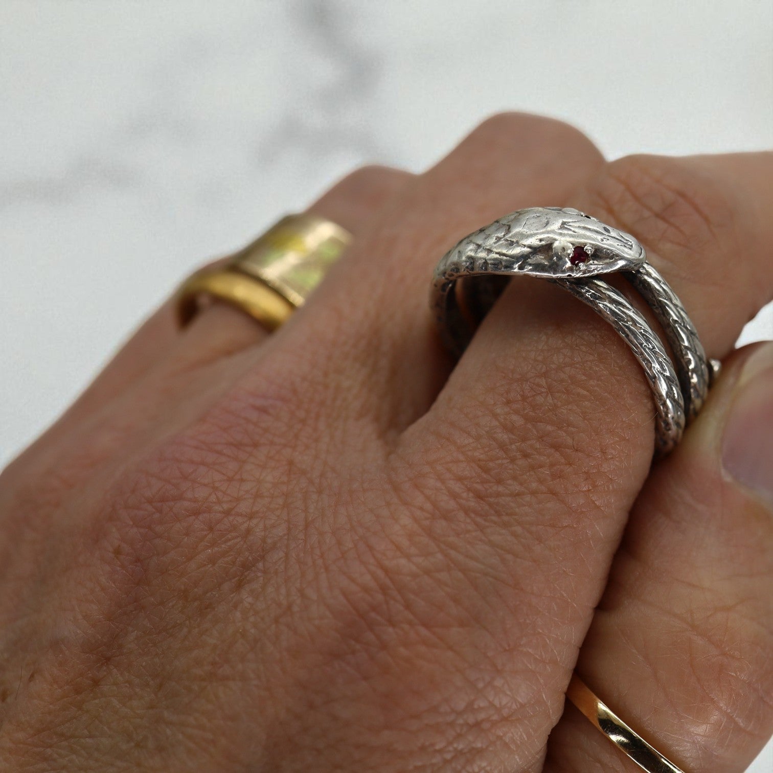 Antique Sterling Silver Snake Ring - Petra Star
