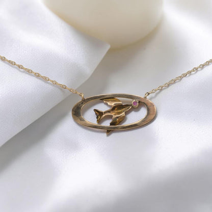 Art Nouveau Swallow Necklace in 10K Gold with Ruby | Converted Brooch Pendant | Vintage Bird Jewelry - Petra Star