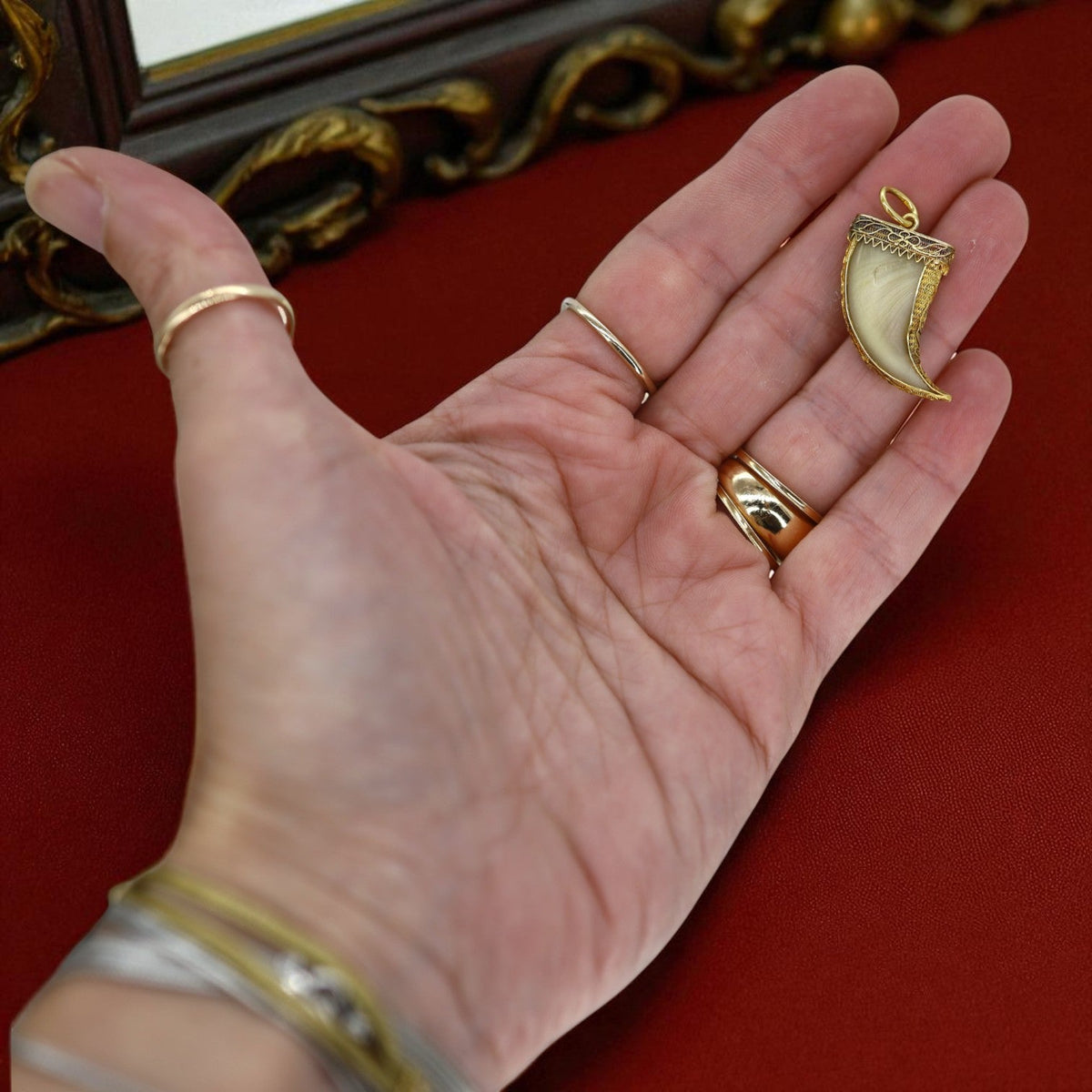 Antique Tiger’s Claw Pendant in 20k Gold with Cannetille Detail (c. Victorian British Raj) - Petra Star
